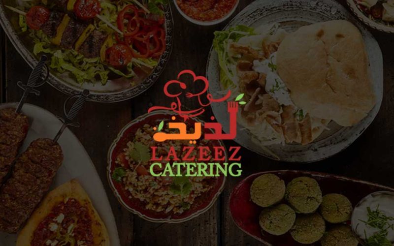 Lazeez Catering Logo with Food Background Image 2